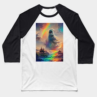 HUGE GHOST OVER HALLOWEEN CASTLE WITH RAINBOW Baseball T-Shirt